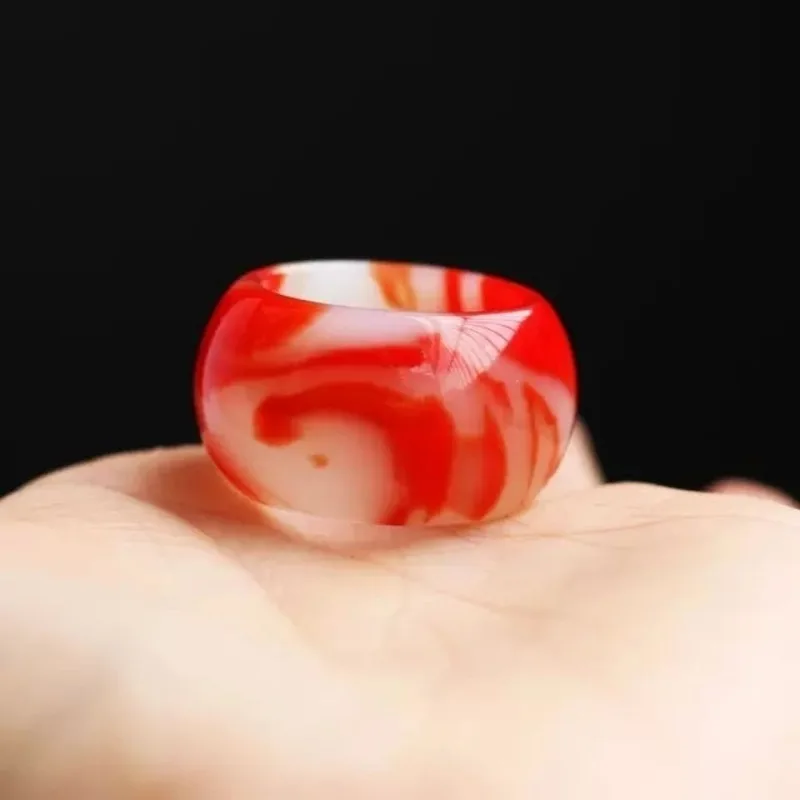 New Jade Finger Wrench Gobi Jade Gold Silk Jade Chicken Blood Men's Ring