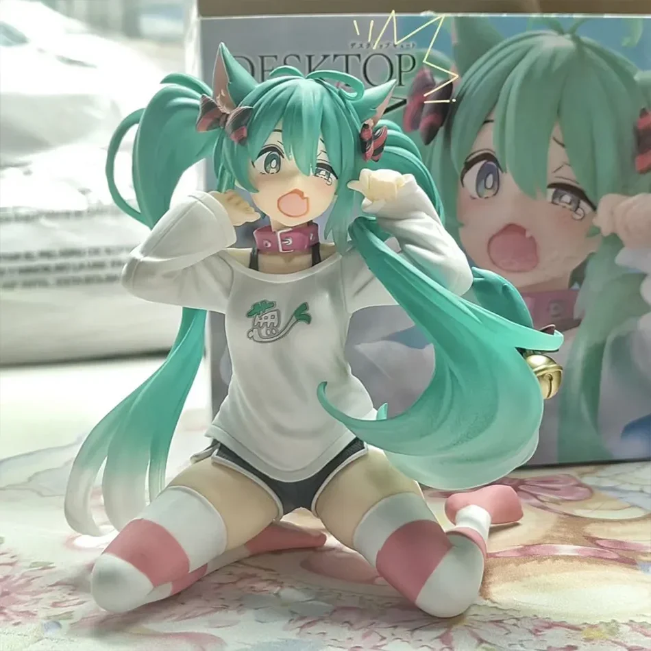 Hatsune Miku Desktop Cute Action Figure 11cm Neko T-Shirt Ver. Anime Figurine Kawaii Girl Model Toy Gift