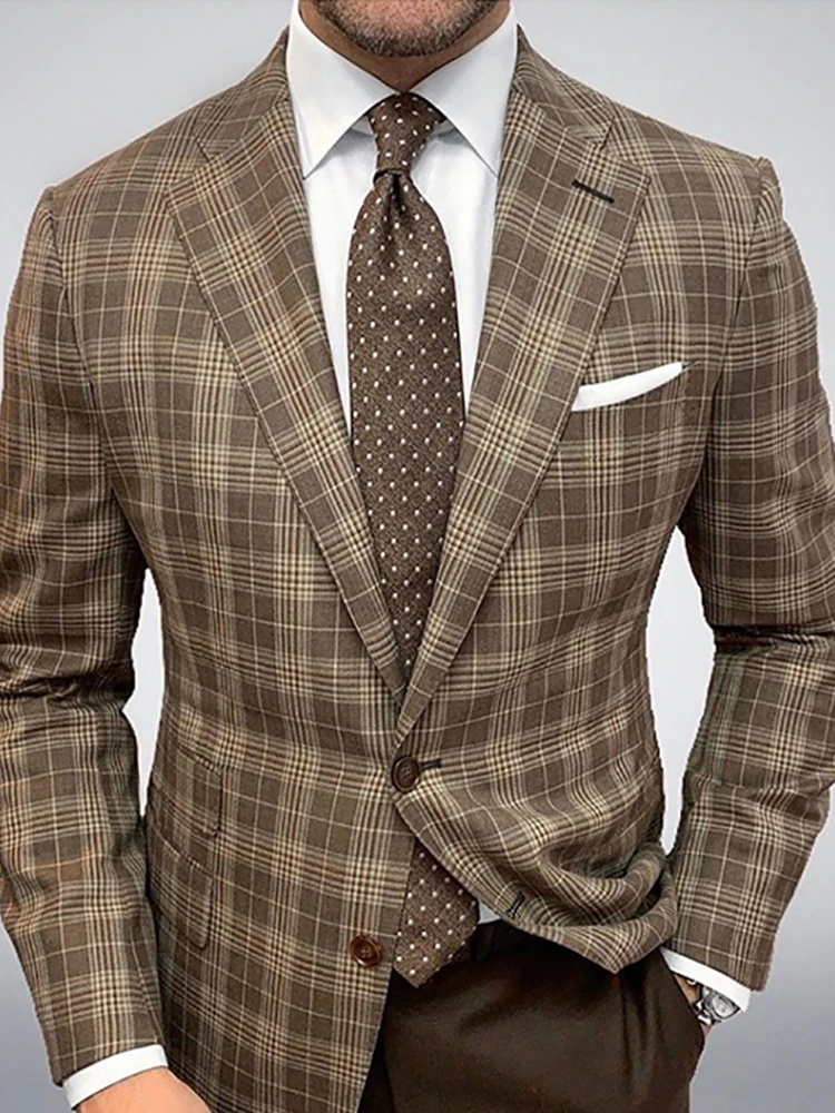 

Men's British Style Single-breasted Plaid Suit Jacket Lapels Long Sleeve Business Elegant Blazer Male Office Daliy Wedding Suit