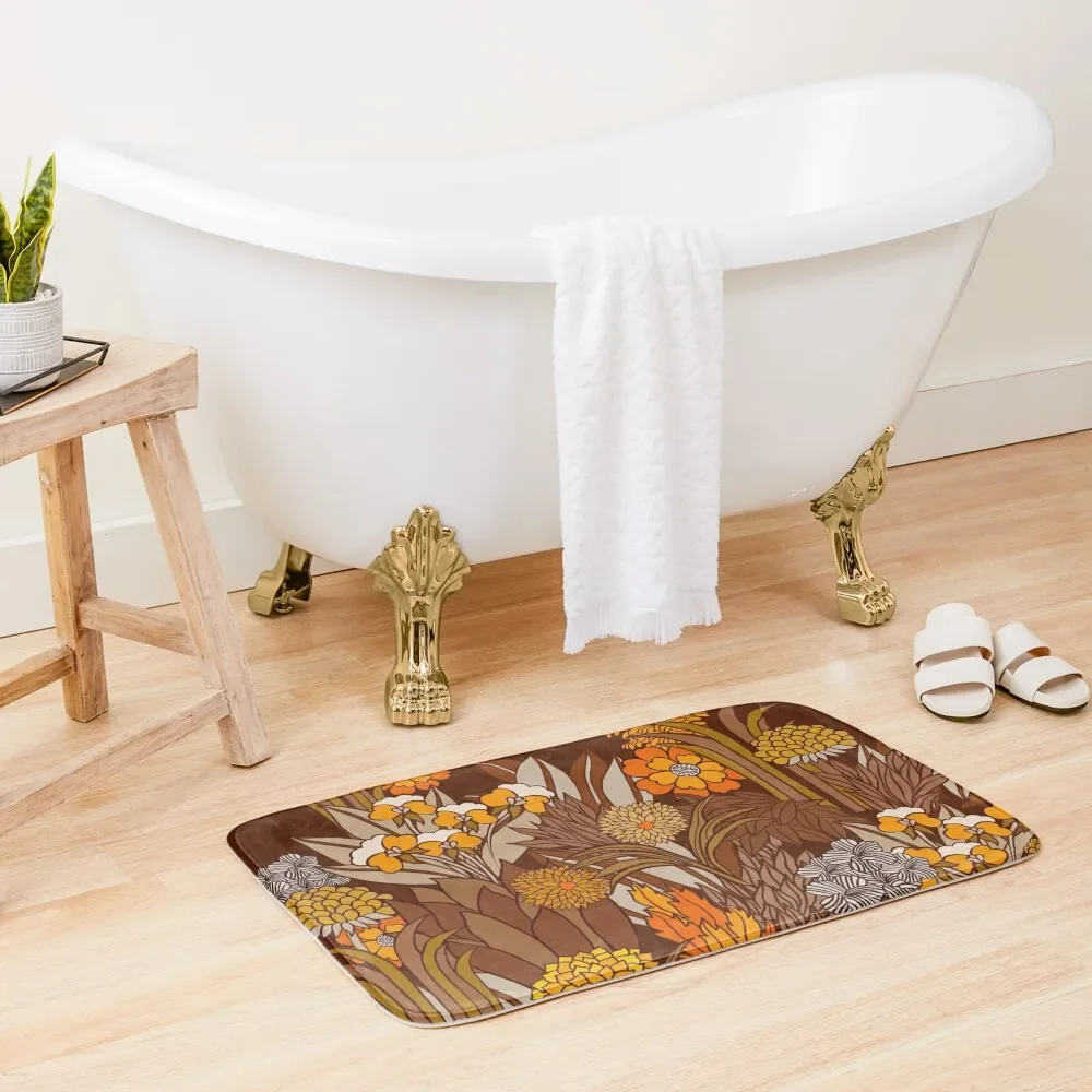 

70s retro floral garden, hippie, boho Bath Mat Kit Bathroom Rugs Living Room Mat