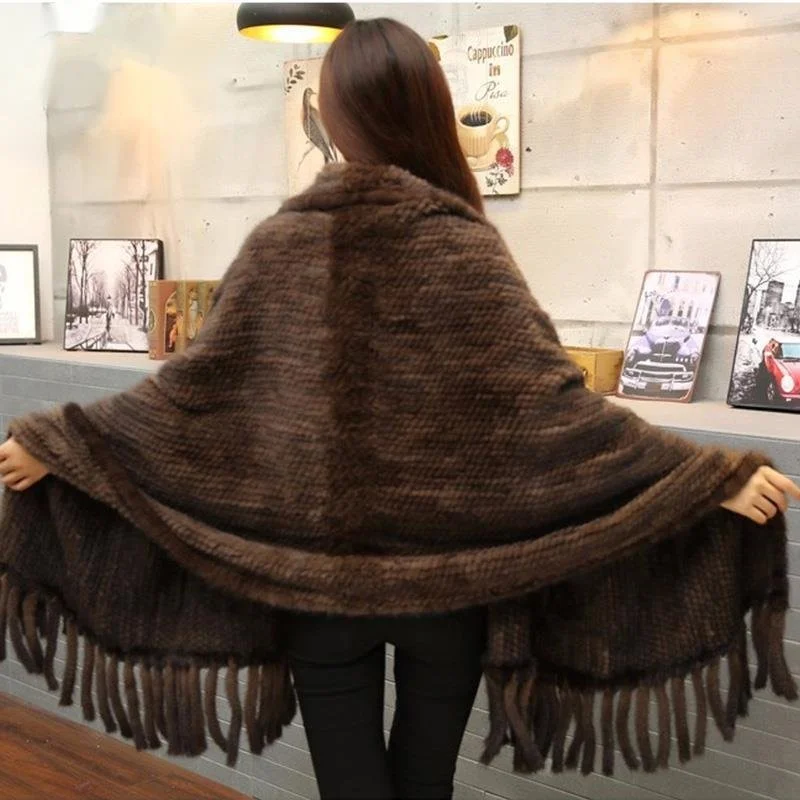 Women Fur Poncho Winter Black/Brown Knit Mink Fur Scarves Natural  Mink Fur Shawls For Women Mink Fur Shawl  Evening Party Shrug