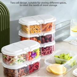 1pc 2 Grid Food Storage Box Kitchen Organizer Container Set Vacuumed Lid Airtight Transparent Square For Dry Legume Spice