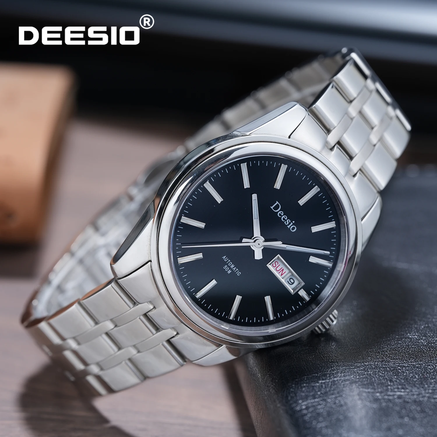 

Мужские модные автоматические механические часы Deesio с открытым механизмом, из нержавеющей стали 316L, водонепроницаемые, с люминесцентным календарем, аналоговые