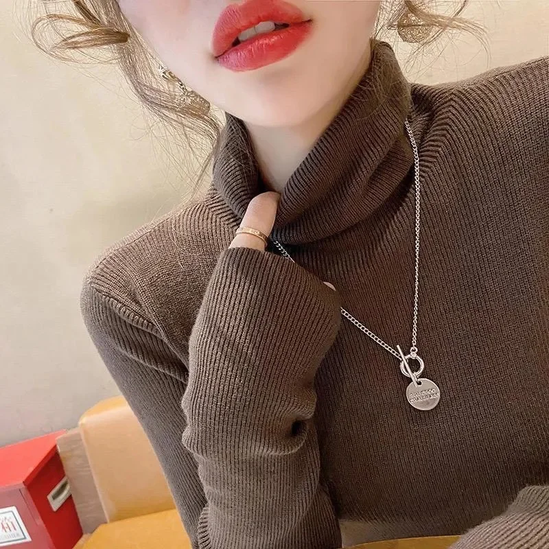 2023 New Autumn/winter Women's Wear Pile Collar Foundation Shirt Slim Slim Knit Women's Turtleneck Sweater With Fashion Top