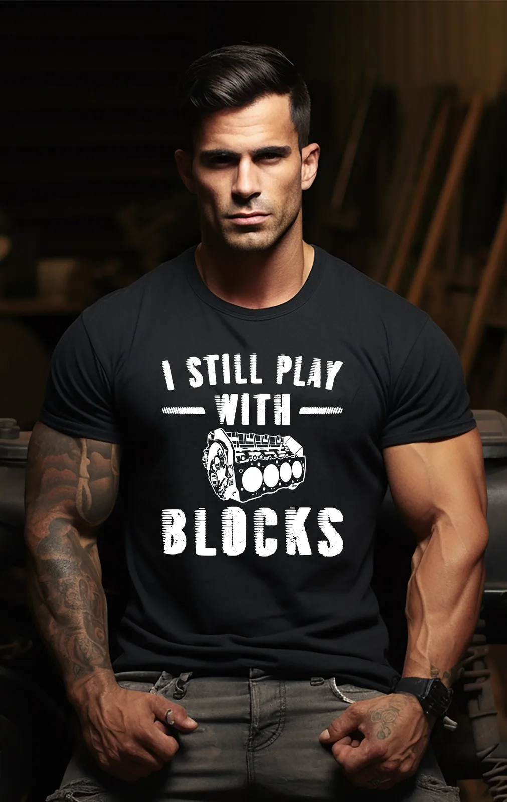 Lustiges Mechaniker-T-Shirt: Ich spiele immer noch mit Bausteinen – Humorvolles Mechaniker-Geschenk-Shirt