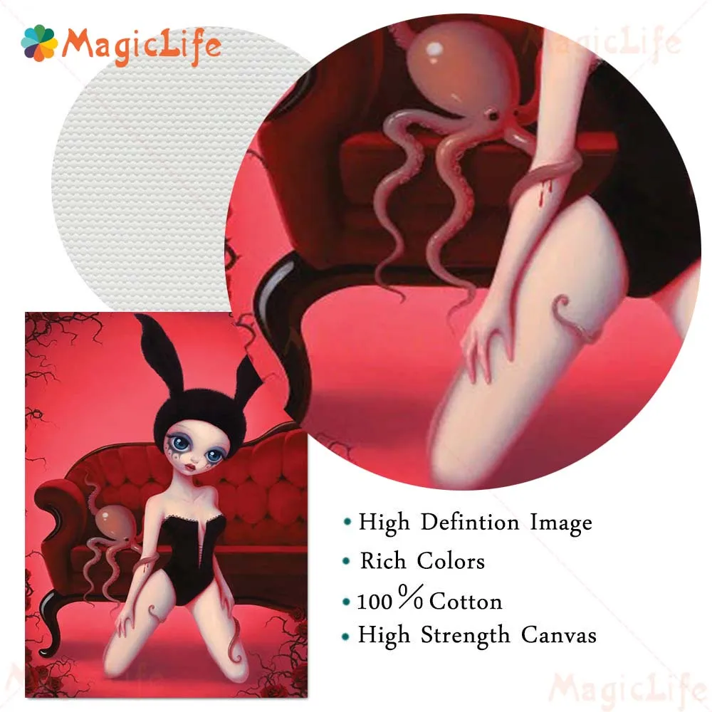 Horrible Girl Rabbit Ears Nursery Cartoon Posters Wall Pictures For Living Room Nordic Poster Wall Art Canvas Painting Unframed