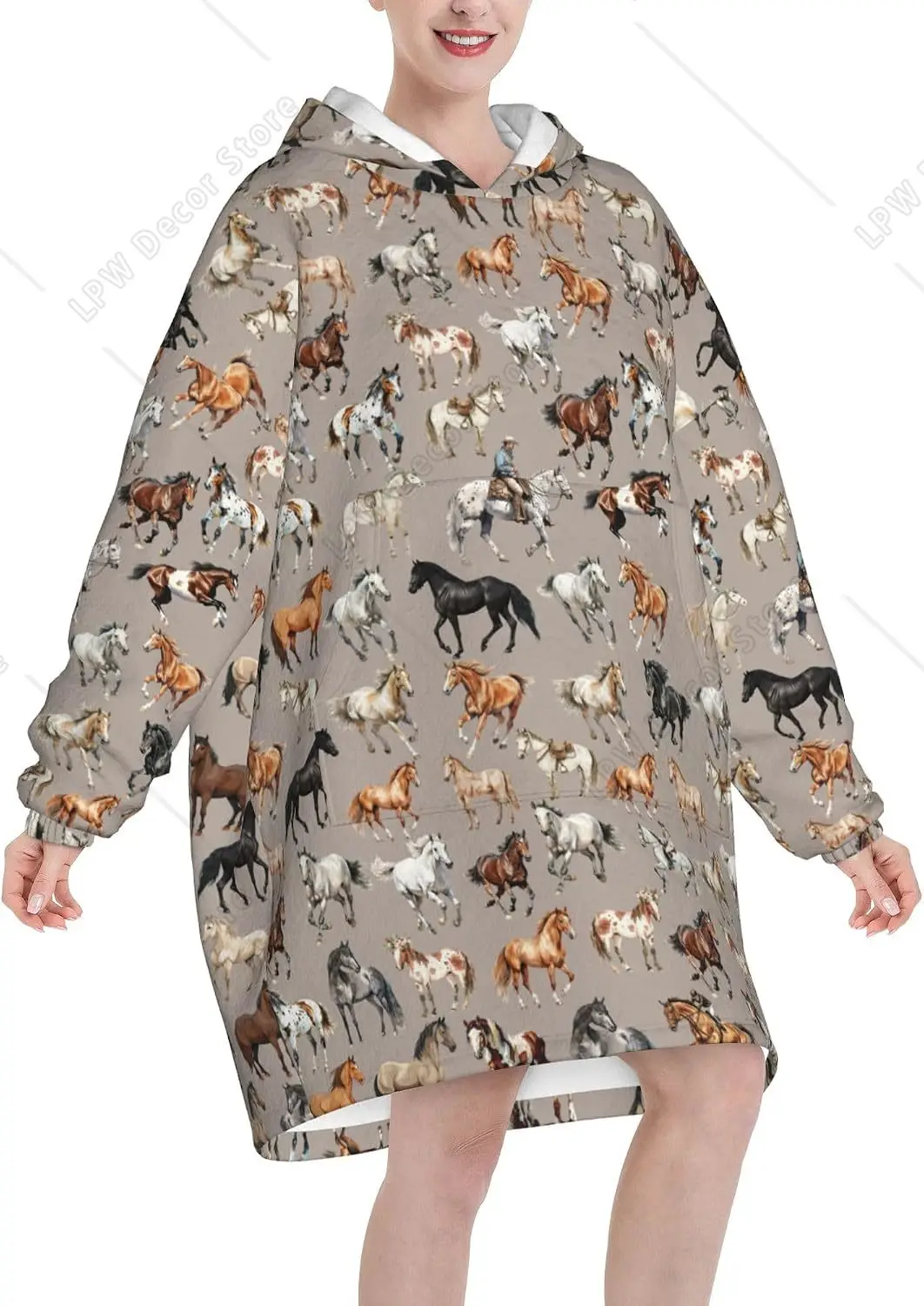 Wearable Blanket Oversized Blanket Hoodie Cozy Hoodie For Adults Horse Sweatshirt Sweater Blanket Hoodie With Pocket