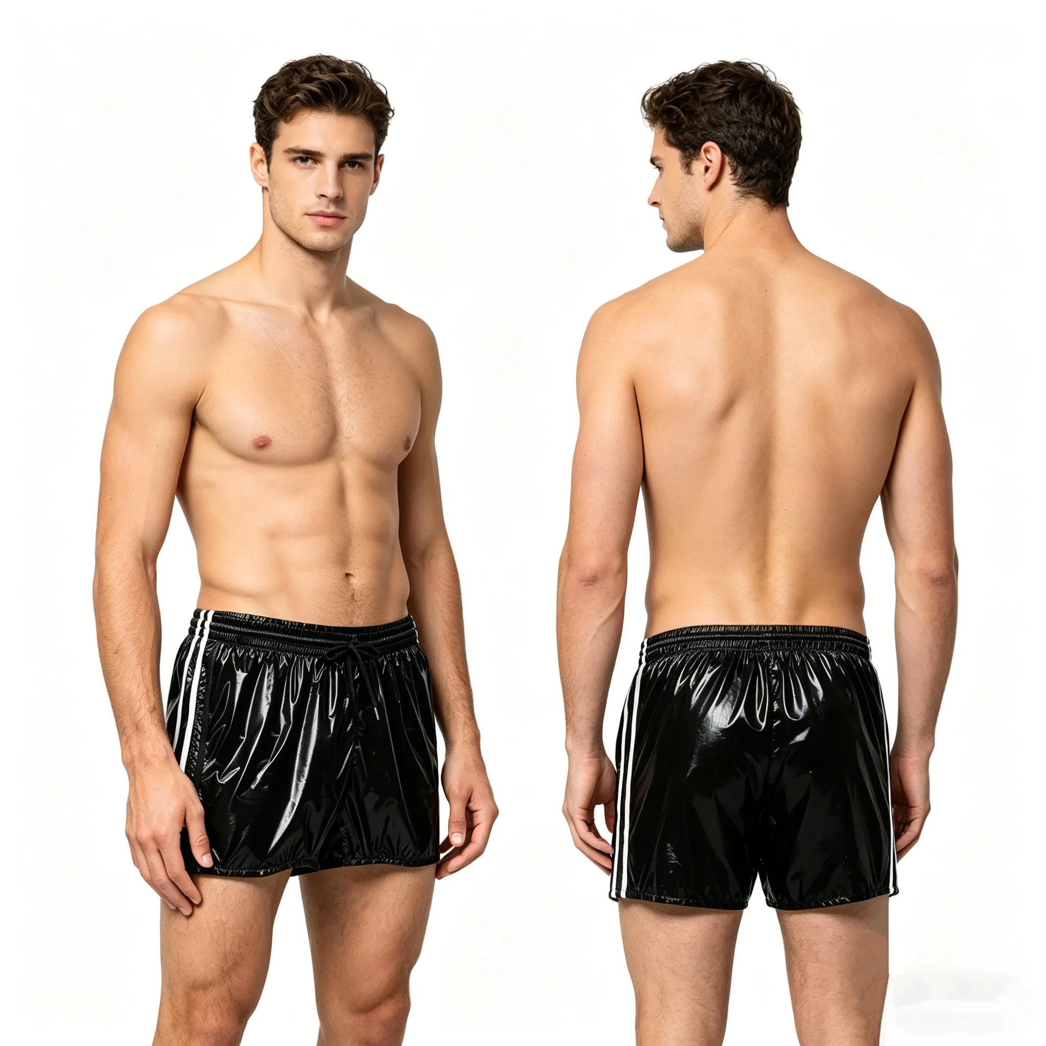 Men Glossy Waterproof Boxer Shorts Swim Trunks Swimsuit Beach Pool Swimwear Beachwear Running Cycling Wrestling Sportswear