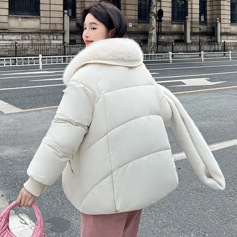 2024 ลงเสื้อแจ็คเก็ตผ้าฝ้ายผู้หญิงขนาดใหญ่คุณภาพสูงFox Fur Collar Warm Coatใหม่แฟชั่นหิมะหนาWindproof Parkasหญิง ﻿