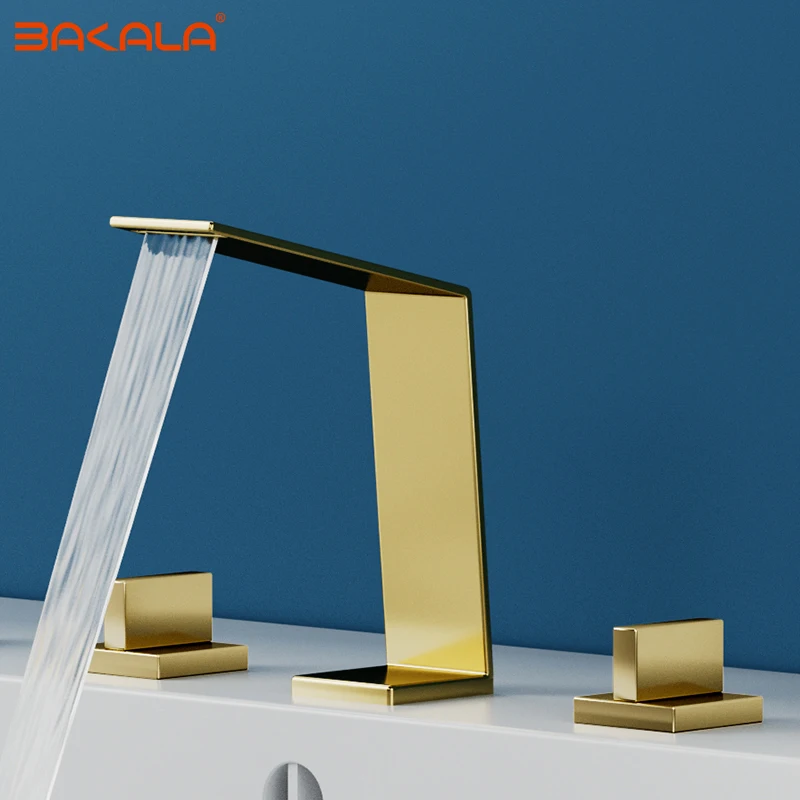 Imagem -03 - Bakala-chrome Banheiro Cachoeira Bacia Torneira Núcleo de Válvula Cerâmica Alças Água Fria e Quente Dourado Escovado Branco e Preto