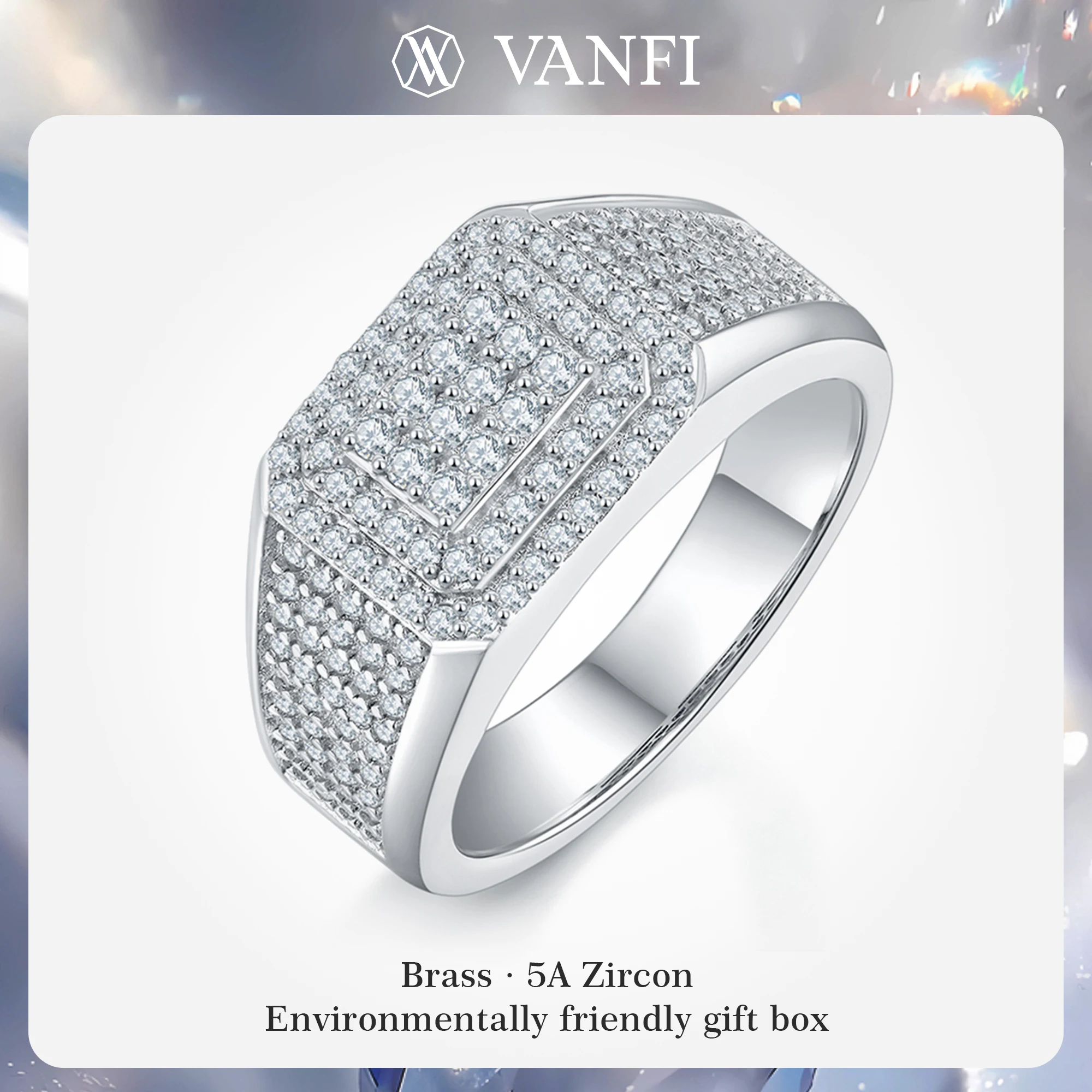 

Kfvanfi Мужское кольцо в стиле хип-хоп, медное с кубическим цирконом 5А, толстое позолоченное, долговечное, антиаллергенное, роскошные модные украшения