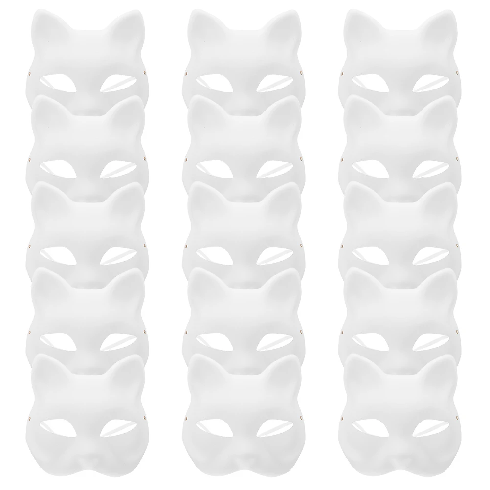 

15Pcs Unfinished Cat Masks DIY White Paper Blank Masks for Halloween Masquerade Party Unfinished Cat Mask White Paper Blank Mask