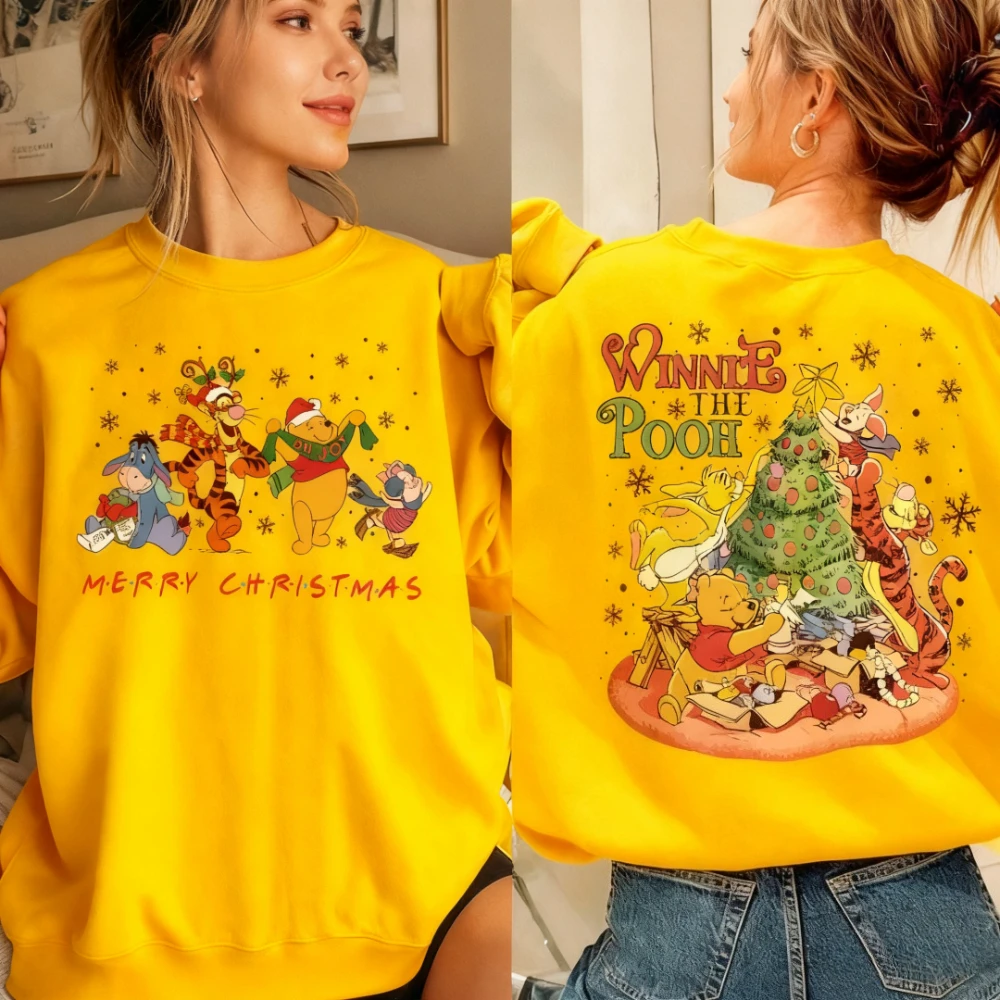 سترة ديزني ويني ذا بوه لعيد الميلاد السعيد للفتيات برقبة دائرية (بما في ذلك شخصيات تيجو بيجي والبكاء الشبح)