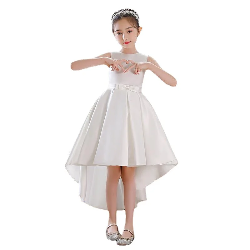 Girls\' evening dress princess 2024 new summer front short back long children\'s piano performance dress model catwalk dress