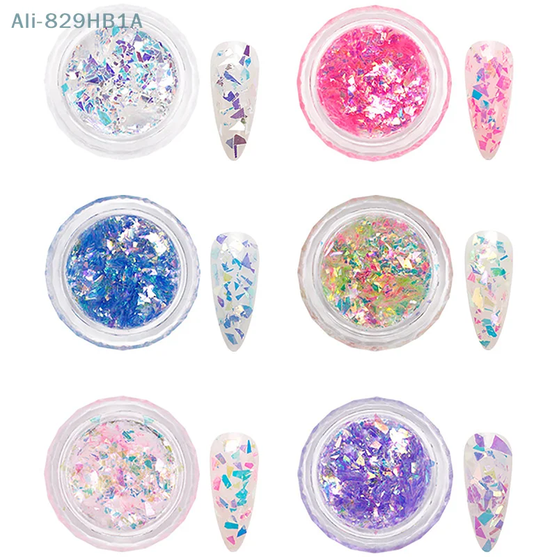 Paillettes brillantes pour ongles, 1 boîte, poudre opale sirène, démontrent aurore, design manucure, miroir, pigment néon, accessoire pailmétrage