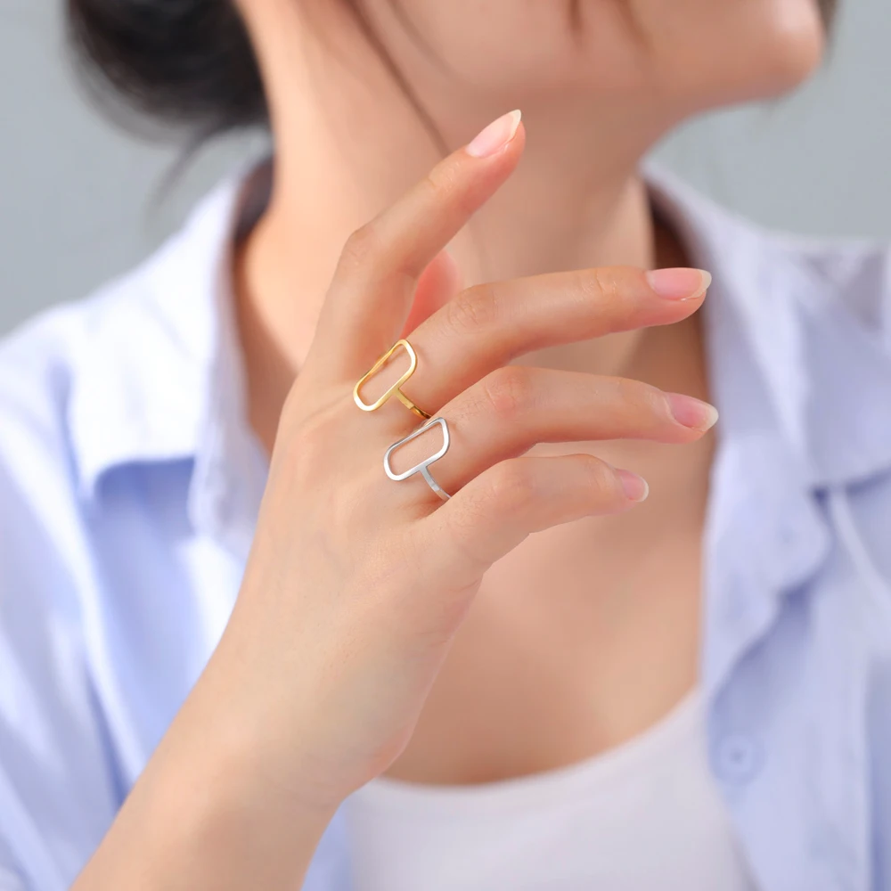 COOLTIME Rechteckige geometrische Ringe, offen, verstellbar, Edelstahlringe für Männer und Frauen, Statement-Schmuck, Geschenk, 2026, Neu – Detail 5