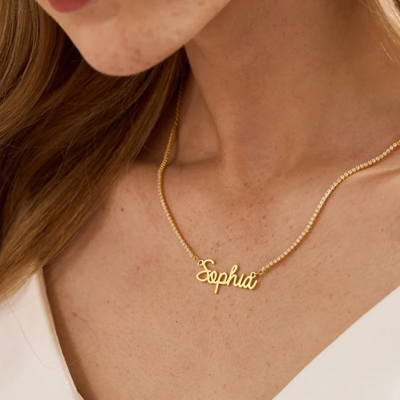 

Personalized Custom Blinging Zircon Name Necklace for Women Stainless Steel Shiny Zircon Chain Necklace Christmas Jewelry Gift