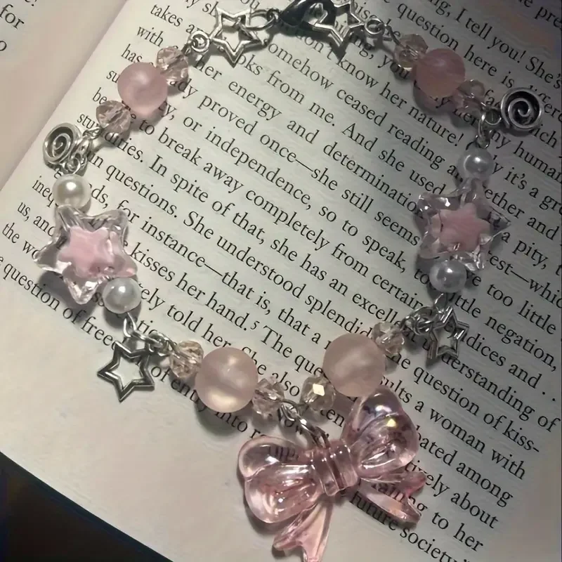 

Charming Pink Star & Bow Beaded Bracelet , Cute Zinc Alloy Friendship Jewelry for Girls