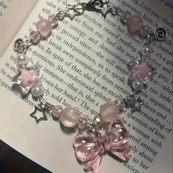Charming Pink Star & Bow Beaded Bracelet , Cute Zinc Alloy Friendship Jewelry for Girls