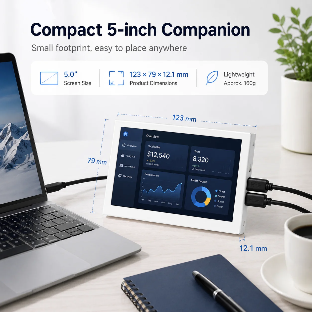 LESOWN 5.0 Inch Dynamic Hardware Monitor Aluminum Secondary Screen 800x480 IPS PC Sensor Panel AIDA64 Temperature Display for AT
