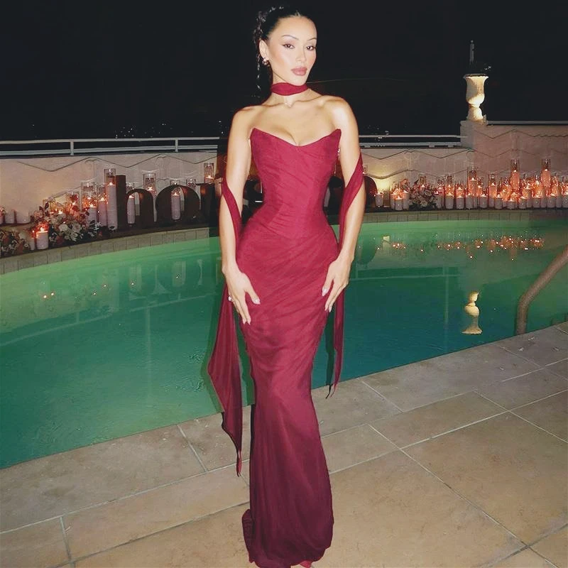 Cross-border New Sexy Double-layer Mesh Yarn, Chest Wrap, Slim Fit, Hip Wrap Temperament, Long Skirt Set, Two-piece Set Lingerie