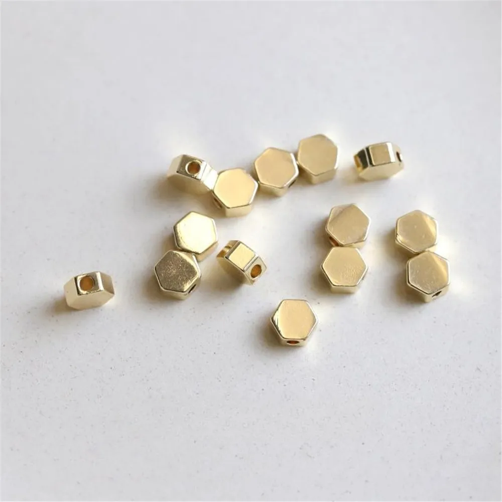 

Plated Real Gold Hexagonal Through-hole Beads Beaded Spacer Beads Loose Beads DIY Necklace Bracelet Jewelry Charm Accessories