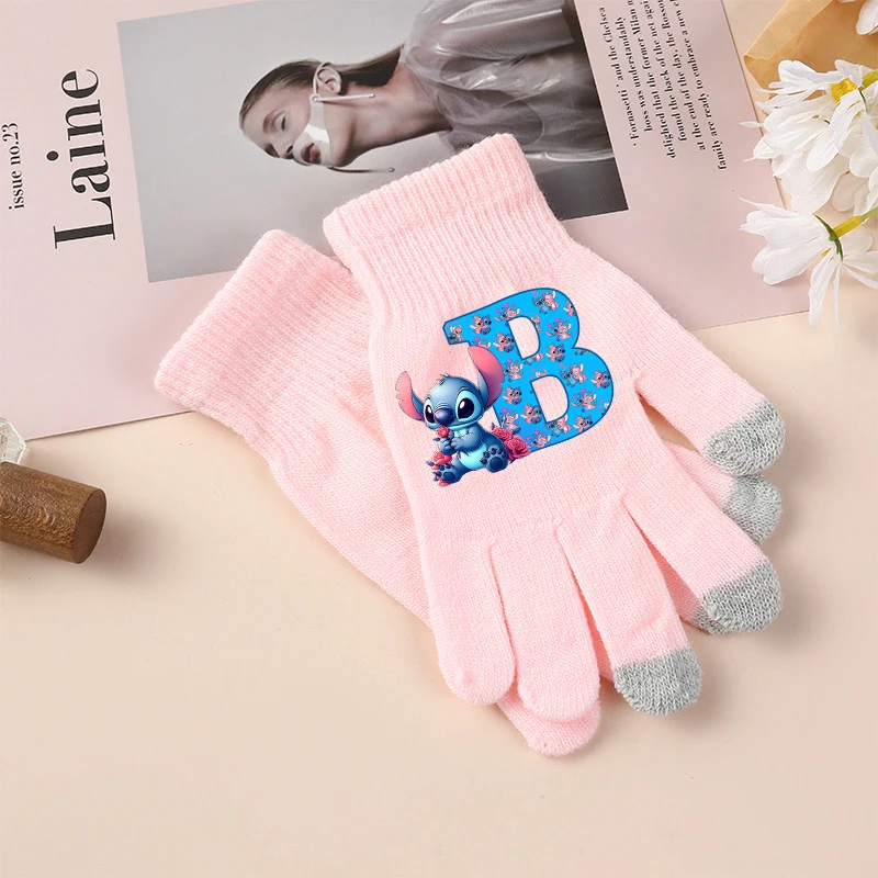 Gants Disney Stitch pour enfants, lettres de dessin animé pour filles, gants d'écran Kawaii, accessoires chauds d'hiver, cadeau d'anniversaire mignon pour enfants