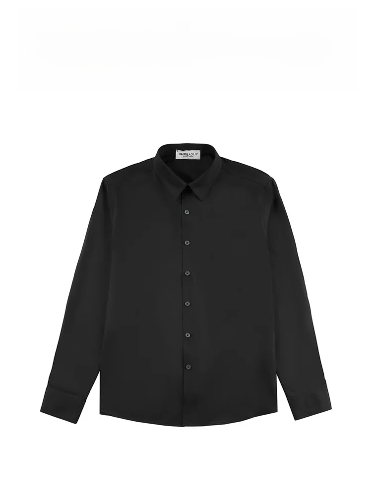 

Elegant Classic Men's Long Sleeve Shirt Casual Versatile Pure Color Fashionable Business Casual Wear Polyester Fiber