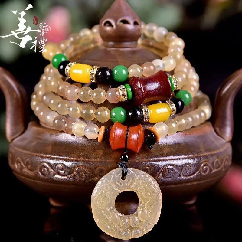 

Браслет-чётки унисекс из 108 буддийских молитвенных бусин в стиле Пи Сю, ожерелье из овечьего рога