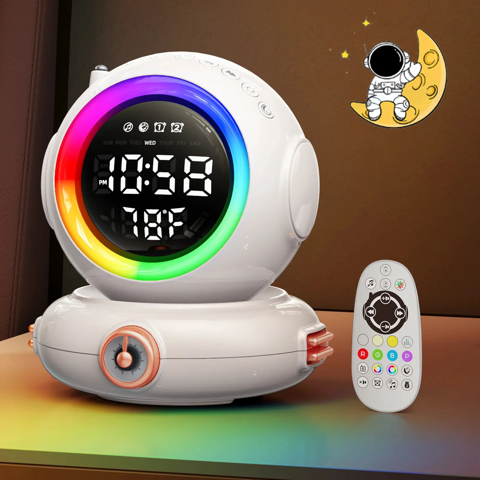 

S9 Astronaut Bluetooth Speaker Surround Soundbar HiFi Stereo Subwoofer LED Alarm Clock Color Atmosphere Night Light 블루투스 스피커