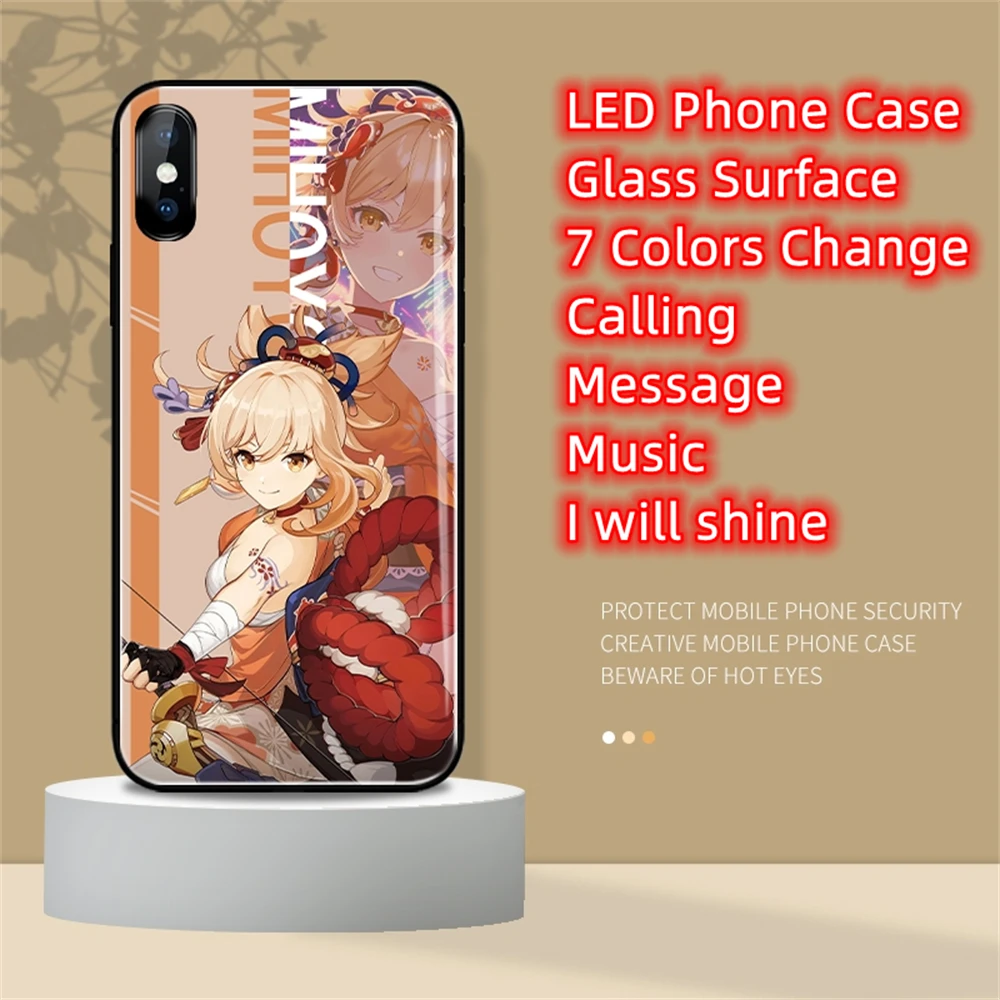 

LED Luminous Tempered Glass Case For XiaoMi 13 12 11 Pro Ultra RedMi K60 K50 K40 Poco F3 Flash Light Up Anime Cover