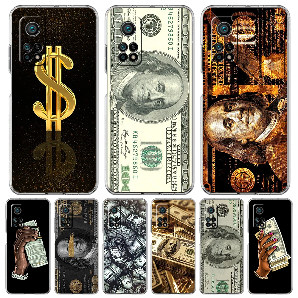 Transparent Phone Case for Xiaomi Mi 14 13 12 11 Ultra 13T 12T 11T Poco X3 NFC F3 F6 Pro Lite 5G Soft TPU Shell USD Dollar Cash