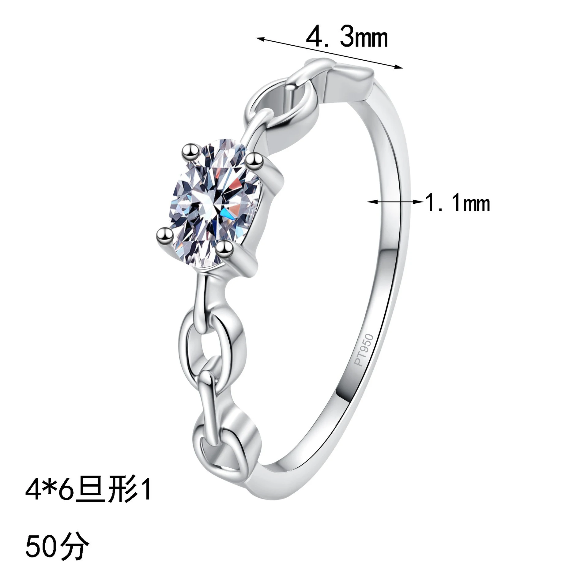 Elegant PT950 Platinum 0.5-carat Pear-shaped Moissanite Ring for Women, Interlocking Delicate Girlish Heart Ring Gift