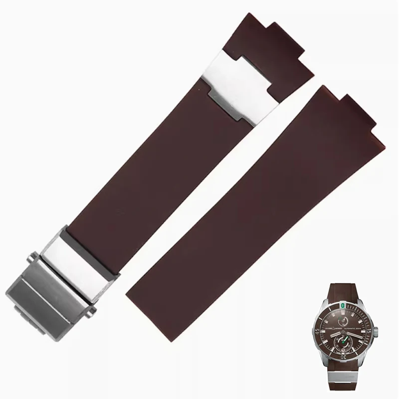 

High Quality Diving Silicone Rubber WatchBand Belt For Ulysse Nardin men's Strap Stainless Steel Folding clasp 25*12mm