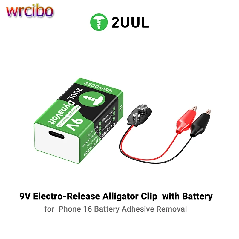 

Перезаряжаемая батарея 2UUL 9 В с зажимом типа «крокодил» для iPhone 16, удаление клея, эффективно увеличение разряда, простое разделение