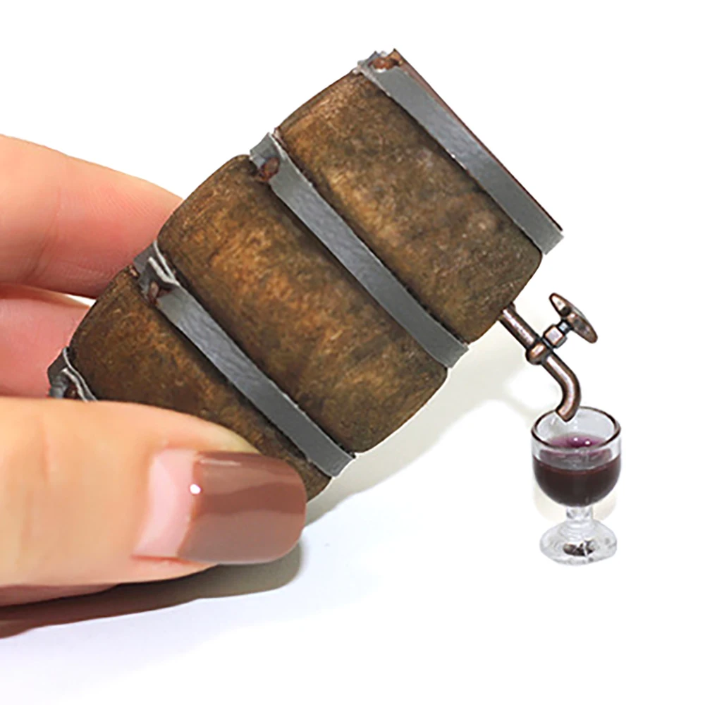 1/12 Dollhouse Accessories Mini Combination Red Wine Barrel Miniature Wine Glass Set Model for Doll House Decoration ob11 bjd