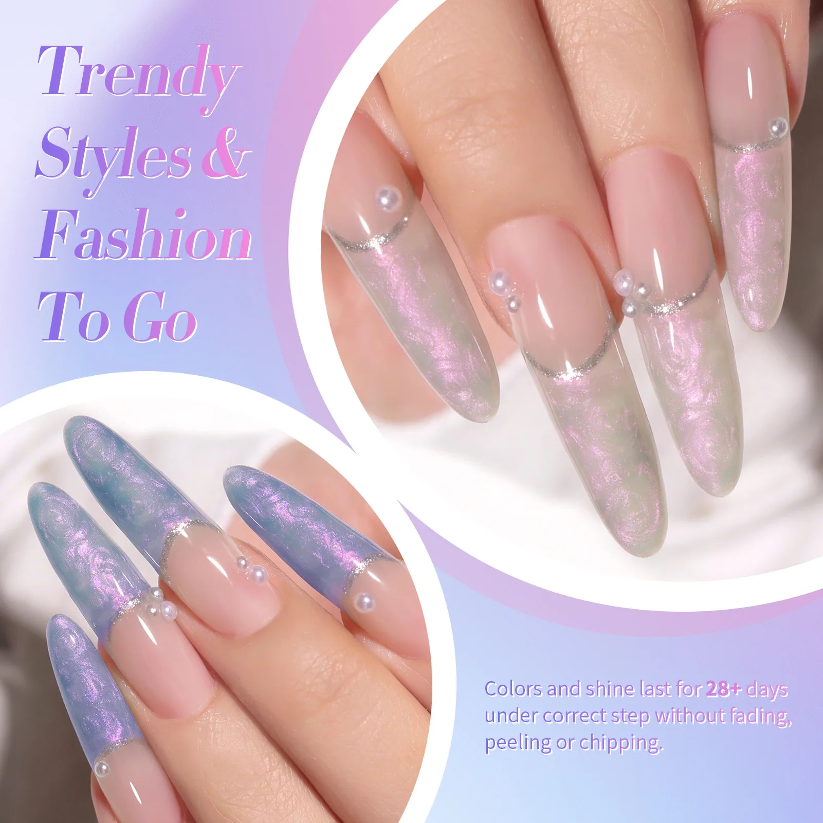 BORN PRETTY 6-teiliges Auroras Thread Shell Gel Nagellack-Set 7ML Weiße Perlentextur Semi-Permanenter Soak-Off Nagelkunst-Gel-Lack – Detail 5