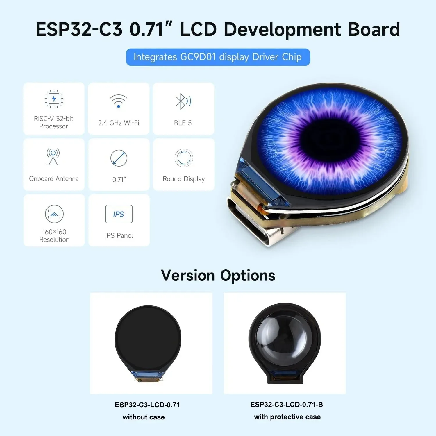 Waveshare ESP32-C3 0,71 Zoll IPS SPI Rundes Display LVGL GUI Entwicklungsboard für Arduino IDE 160x160 ESP32 Display für Uhren