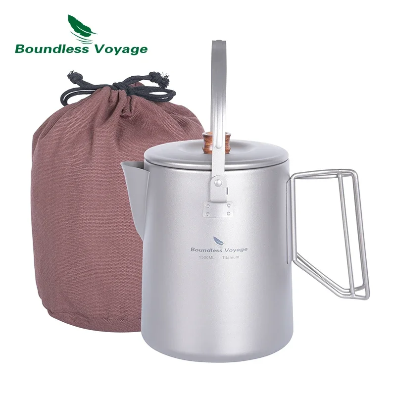 

Boundless Voyage 1500L Titanium Tea Kettle Coffee Maker Hanging Pots 500ml Teapot Multifunctional Campfire Stovetop Kettles