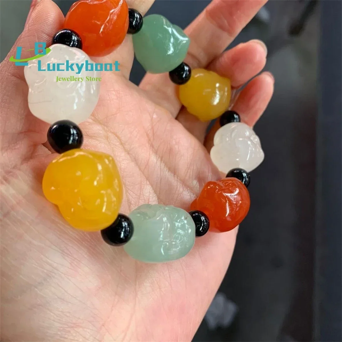 Natural Xinjiang Karamay Golden Silk Jade Duobao Laughing Buddha Head Bracelet for Men and Women Charm Jewelry Fashion Amulet
