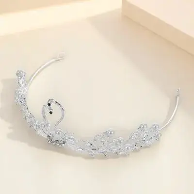 

Лебединая Корона, свадебная тиара, жемчуг и горный хрусталь, корона из сплава, украшения для волос для невесты, помолвка, вечеринка, свадебная тиара