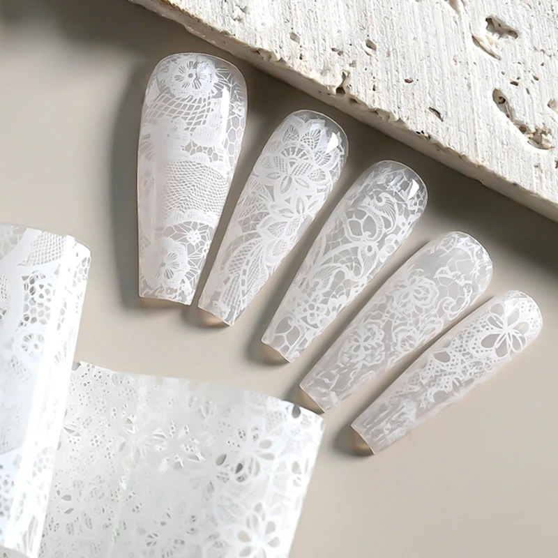10 rouleaux de feuilles pour ongles en dentelle Sexy, 2.5x50cm, papier de transfert noir et blanc, autocollants pour Nail Art, rayures en dentelle, décalcomanies de manucure, décorations pour ongles