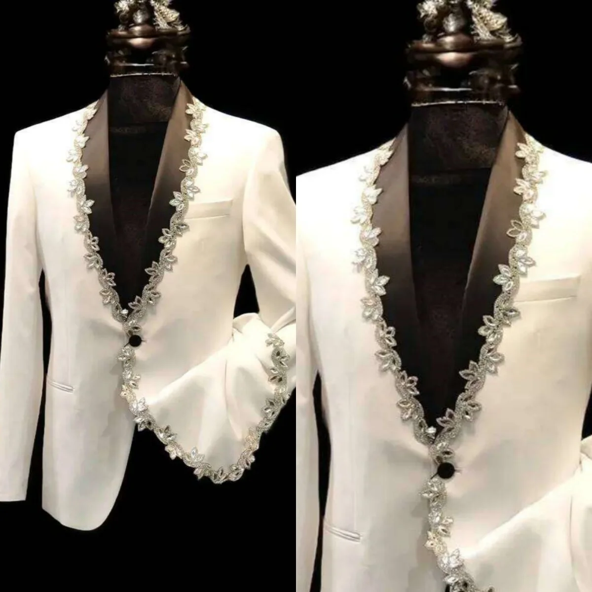 

Classic Men Wedding Suits Jacket Shawl Lapel Crystal Tuxedo Single Breasted Blazer Business Party Only Coat Custom Made