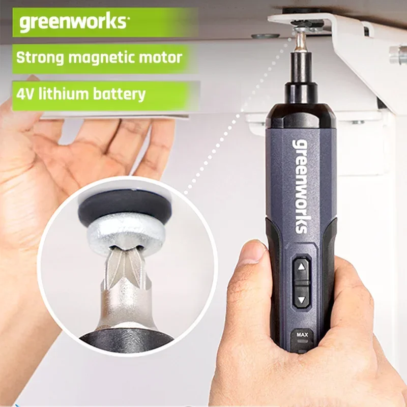 Greenworks 4V Cordless Rotary Tool Mini Drill Electric Screwdriver Set 2000mAh Li-ion Battery USB Rechargeable with 26 Bits Set