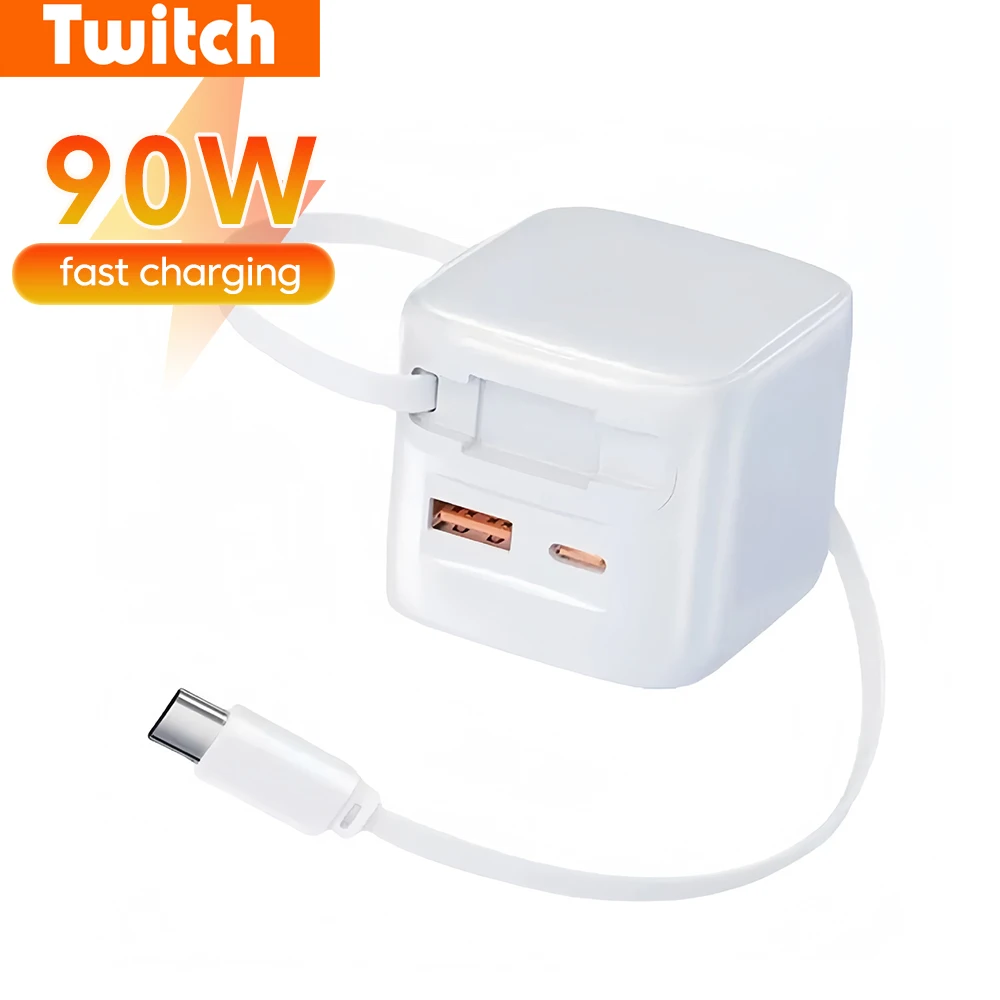 

Зарядное устройство USB Type C мощностью 90 Вт с выдвижным кабелем USB C для быстрой зарядки iPhone, Samsung, Huawei, Xiaomi, быстрая зарядка PD QC3.0