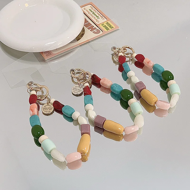 

Разноцветные бусины Ins для мобильных телефонов, универсальный ремешок-брелок для телефона, аксессуары для самостоятельного изготовления чехлов