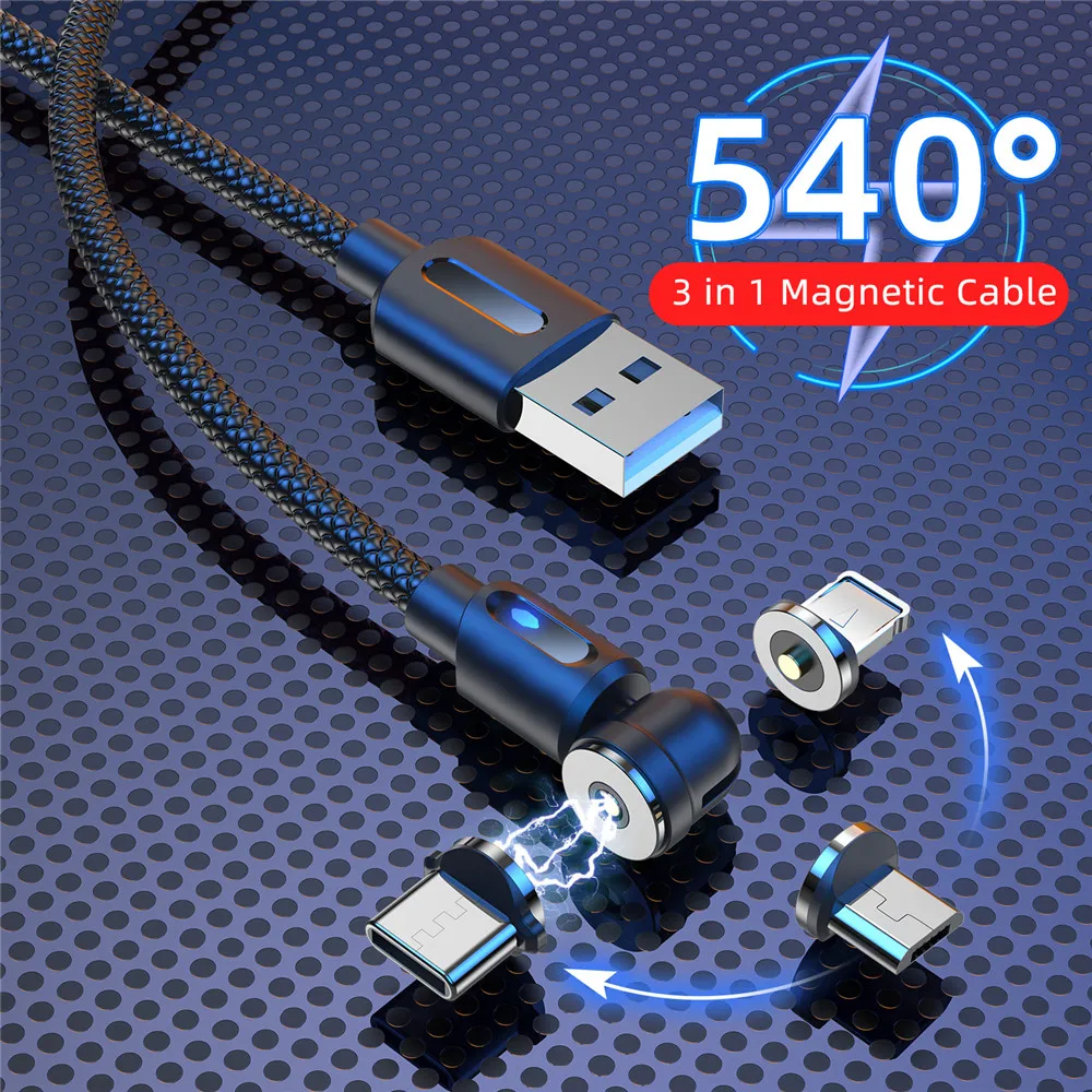 540 Rotate Magnetic USB Cable Type C Cable Fast Charging For iphone Samsung Magnet Charge Micro USB Cable Mobile Phone Data Wire