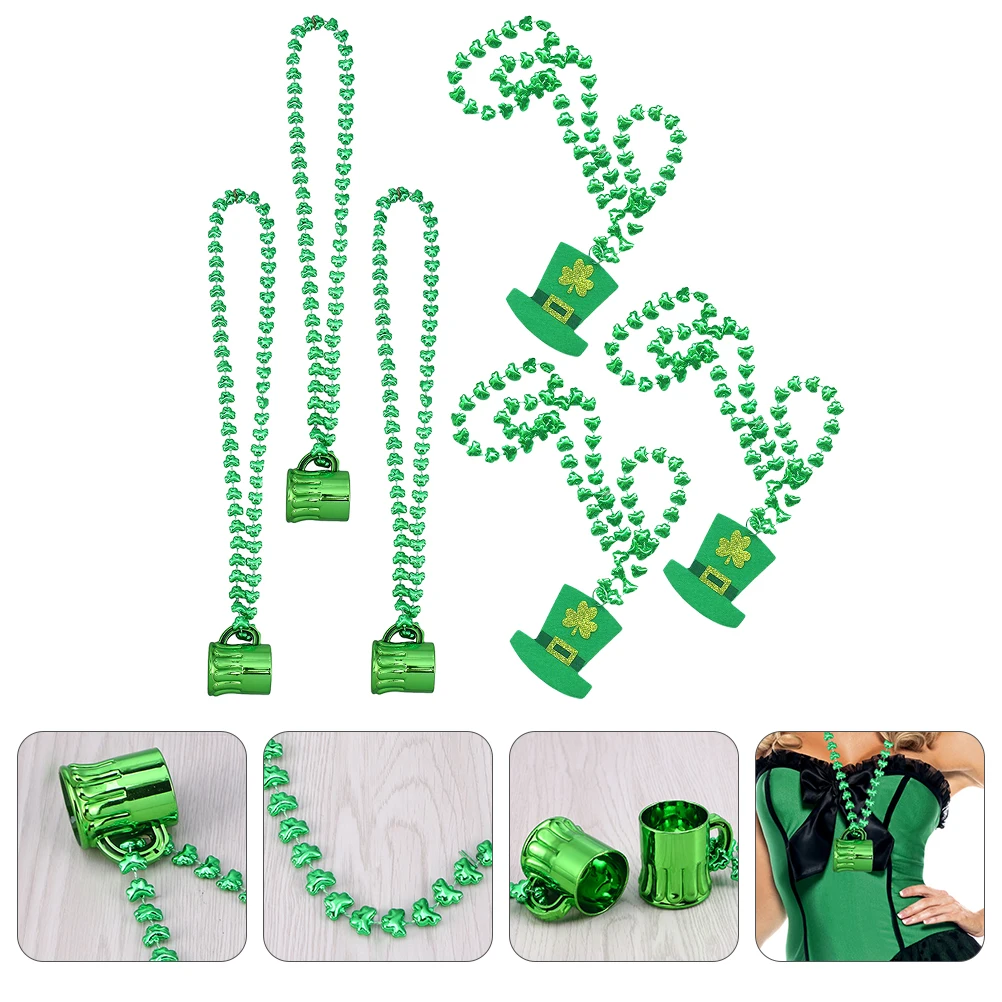 6 pezzi Collana da donna con ciondolo verde per perline per il giorno di San Patrizio Forniture per feste Accessori Decorazioni per donne