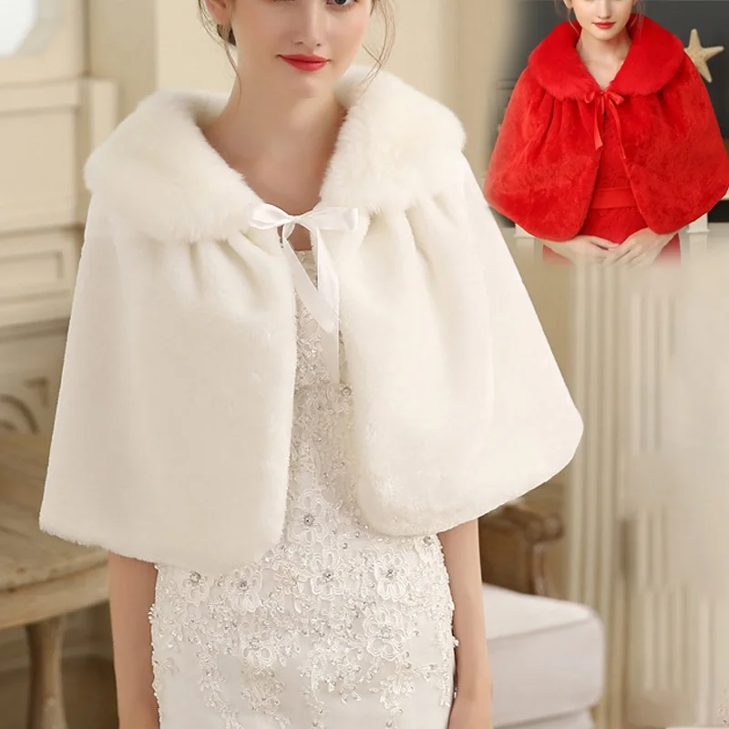 

Winter Wedding Bolero Shawls White/Red Bridal Shrug Faux Fur Women's Wraps Bridal Warm Jacket Party Coat Party Decor Accessories