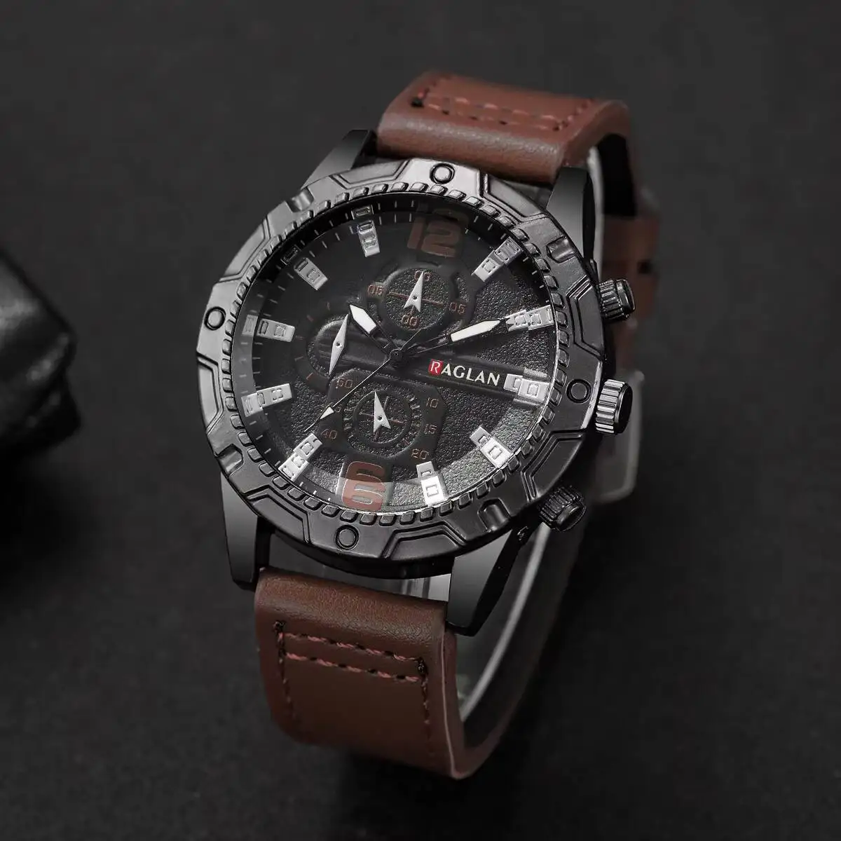 ファッションレザーストラップメンズビジネスウォッチカジュアルアラビア数字ダイヤルクォーツ時計リロイHombre（箱なし）